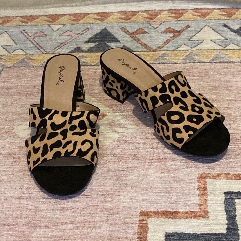 Qupid Leopard Print Heel Sandals